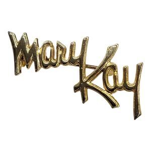 Vintage Mary Kay Script Logo Brooch Gold Tone Consultant Lapel Pin Badge MK